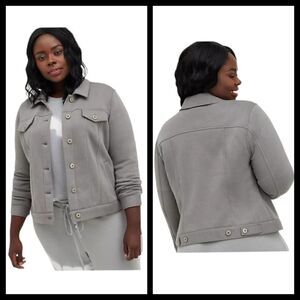 6X 30W Torrid Trucker Shacket Fleece Grey Button Up Moto Layering Grunge 90s lon